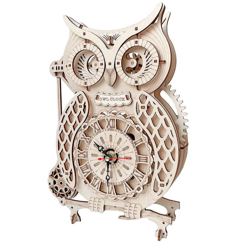 Creative 3D Owl Clock Three-dimensional Puzzle Wooden Clock Difficult Assembly Retro Pendulum Clock Special-shaped Puzzle Toys